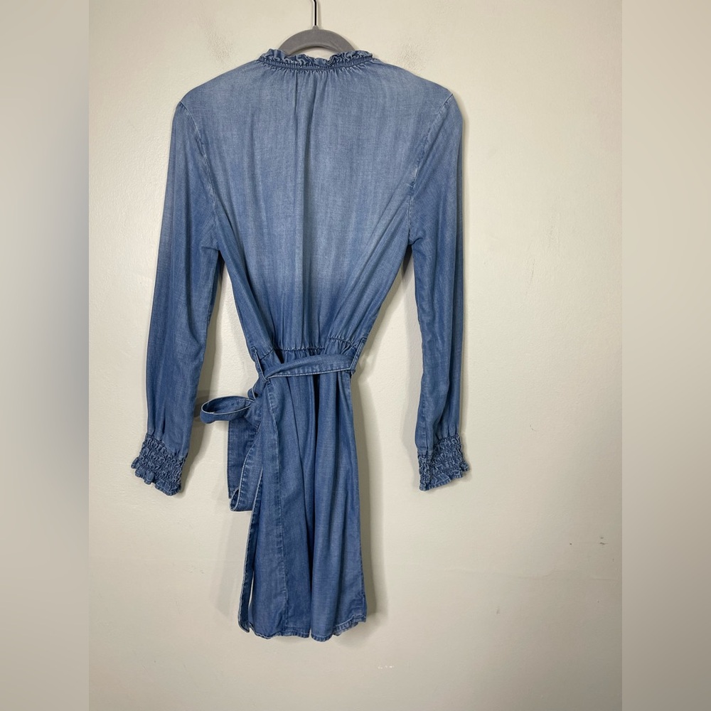 Cloth & Stone NWOT Anthropologie Chambray Tencel Ruffle Neck Mini Dress SZ S - Picture 9 of 12